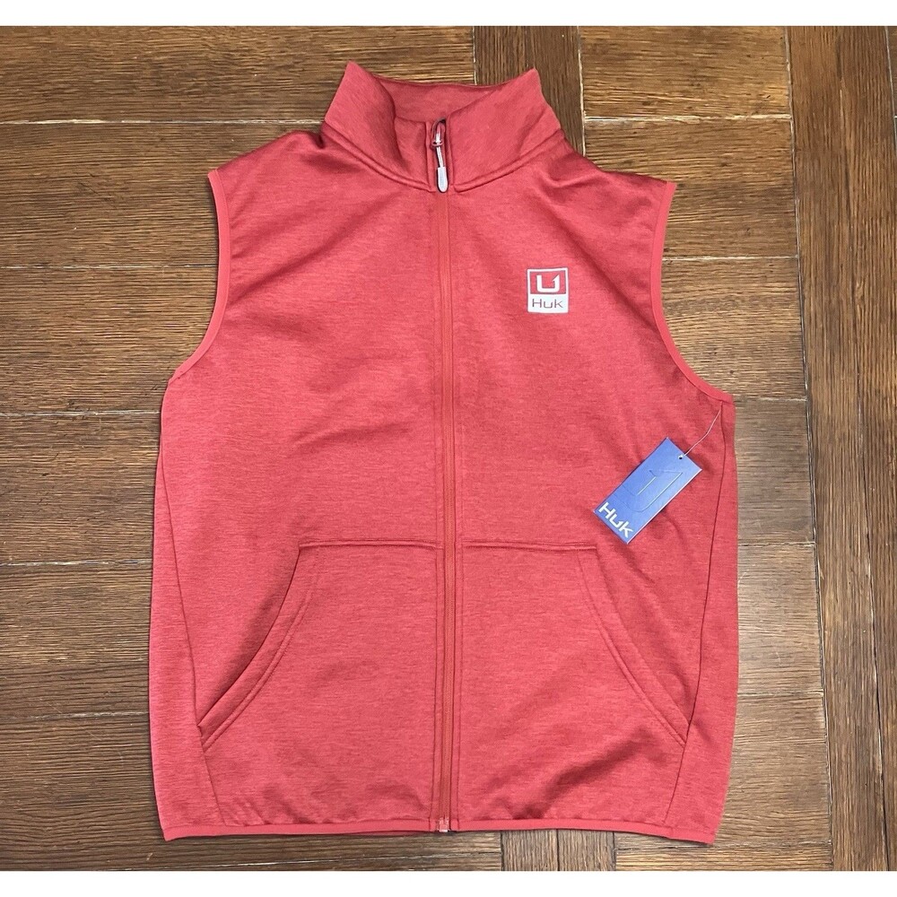 Huk Mens Vest Coldfront Red Full-Zip Sleeveless Jacket Fleece Size Medium NWT